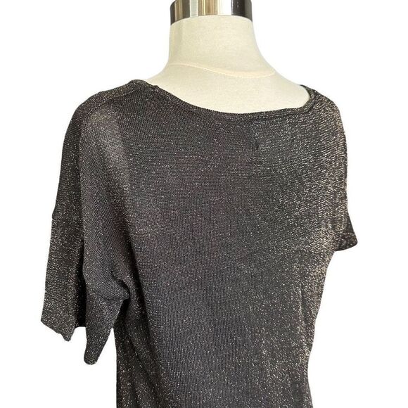 Skies Are Blue Glam Holiday Sparkle Glitter Metallic 90s Style Short Sleeve Blou - Picture 5 of 7